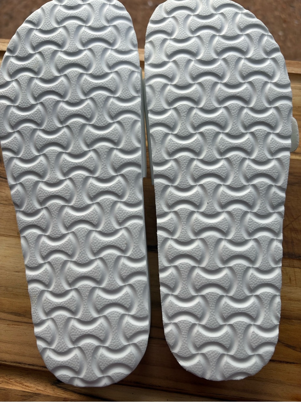 White Birkenstock Madrid Big Buckle EVA sandals with gold-toned buckles. - Picture 4 of 9